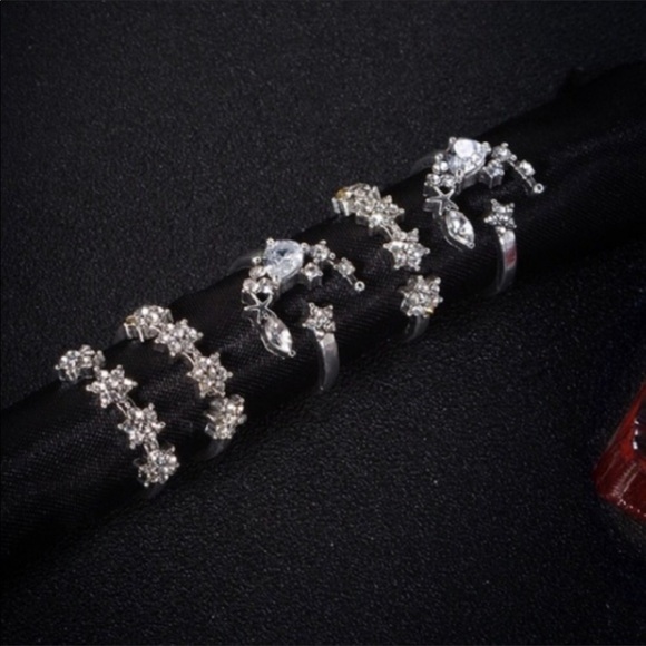 New Silver Boho Moon Star 5 Pieces Rings Set - Picture 2 of 3